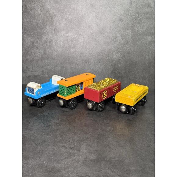Thomas & Friends Train Wooden Railway 2003 Ice, Box, Gold & Honey Barrel Car - Picture 1 of 8